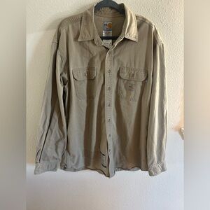 Carhartt FR Button Up Tan Shirt Mens Size XL